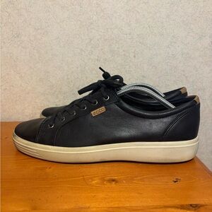 Ecco Soft 7 Black Leather Low-Top Sneakers with Cream Sole Men’s Size 12